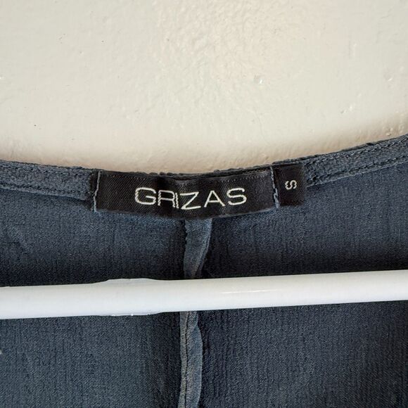 Grizas Lagenlook Tunic Top SIZE S Silk Linen Blend Black Crinkled Oversized - Picture 2 of 10